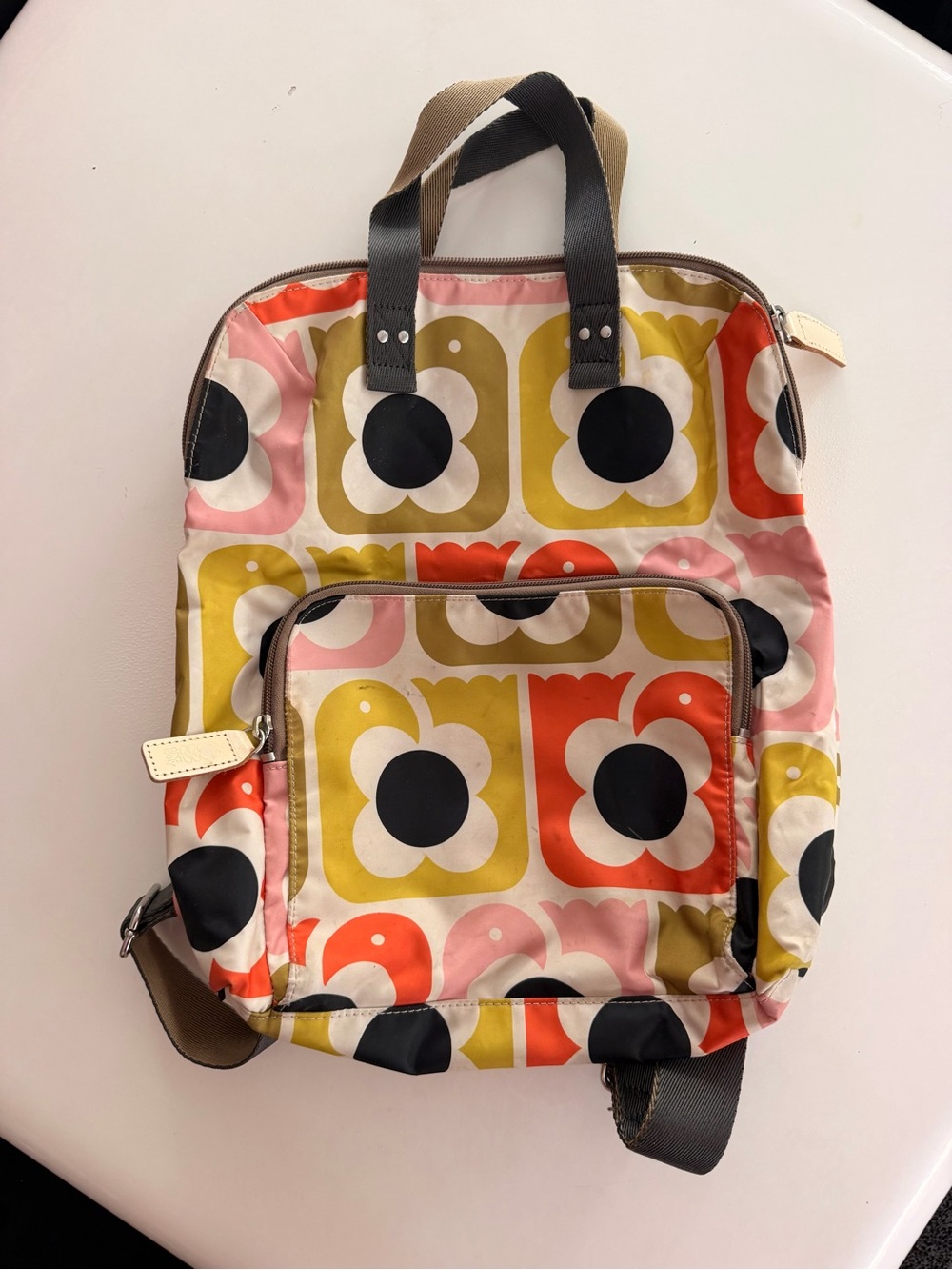 Retro Floral Nylon Backpack in Pink, Mustard & Orange